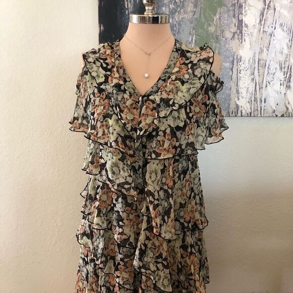 The Kooples “Wanted Ruffle Dress” Floral Ruffled Tiered Dress Women’s 1 XS/SM - Picture 3 of 13